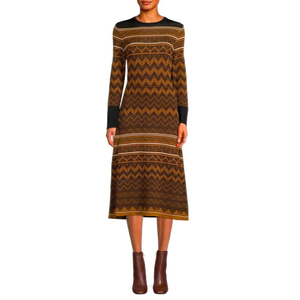 YAL NEW YORK Chevron Knit Midi A Line Dress, Sz Medium